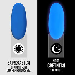 Гель лак для ногтей GLOW IN THE DARK, 3-х фазный, 8 мл, LED/UV, люминесцентный, цвет синий (18) - Queen fair фото 2