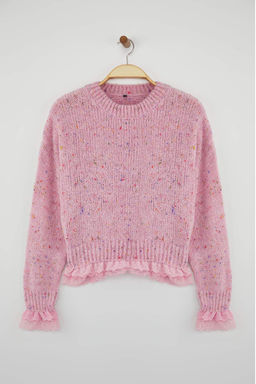 Pembe Nopeli Genis Kal?p Dantel Garnili Triko Kazak TWOAW26KZ00058 - Trendyolmilla фото 5