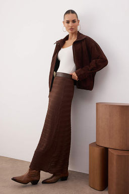 Kahverengi Dokulu A-line/Can Ac?lan Esnek Orme Etek TWOAW26ET00094 - Trendyolmilla фото 2