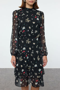 TRENDYOLMILLA Siyah-Cok Renkli Cicekli Skater F?rf?r Midi Dokuma K?sl?k Elbise TWOAW21EL0354 фото 3