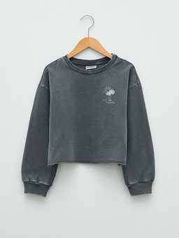 Bisiklet Yaka Bask?l? Uzun Kollu K?z ?ocuk Sweatshirt ve ?ort - Waikiki фото 2