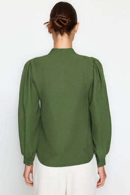 Ekru Yakada Fular Detayl? Regular Normal Kal?p Dokuma Gomlek TWOSS21GO0098