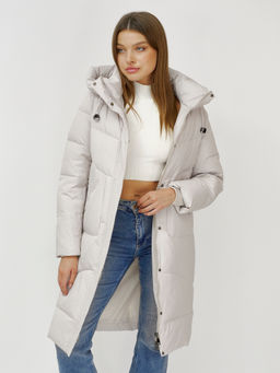 Куртка зимняя с капюшоном удлиненная стеганная бежевого цвета 9650B - Mtforce фото 18