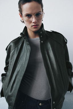 ZW COLLECTION LIMITED EDITION LEATHER BOMBER JACKET - Zara фото 9