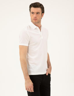 Beyaz Slim Fit Polo Yaka Merserize T-shirt