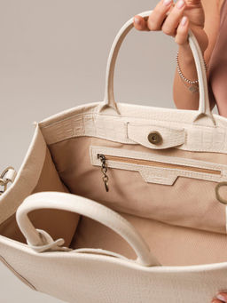 Сумка кожаная шоппер Deboro 30638 бежевый лен