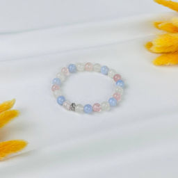 Браслет из Голубого агата, Розового кварца и Лунного камня со вставкой 18 см