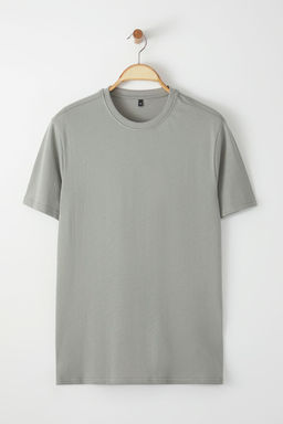 Gri Slim/Dar Kesim %100 Pamuklu Basic Bisiklet Yaka T-Shirt TMNSS19BO0001