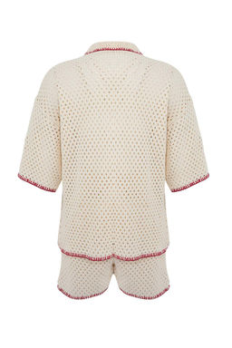 Ekru Triko Oversize Kiraz Motifli 100% Pamuk Plaj Gomlek Sort Tak?m TBESS26AU00009 - Trendyolmilla фото 6