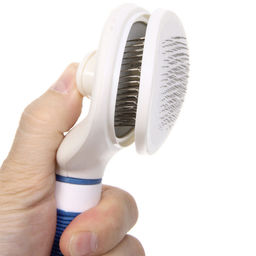 Расческа - пуходёрка для животных "ЛАПУСИКИ", коллекция БРО, прорезиненная ручка, цвет белый/голубой, 11.5*21.5см (блистер)