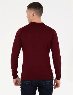 K_rm_z_ Slim Fit Polo Yaka Y_n Kar___ml_ Basic Triko Kazak