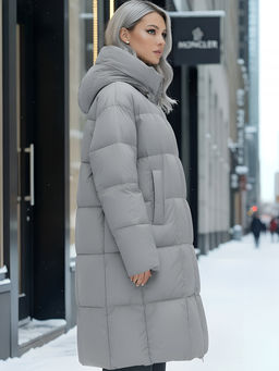 Пальто зимнее утепленное с капюшоном женское серого цвета 7741Sr Бренд: Visdeer фото 3