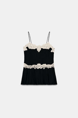 TOP ENCAJE CONTRASTE ZW COLLECTION / Blanco / Negro - Zara фото 6