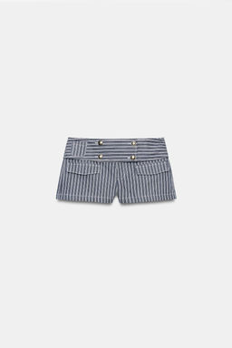 SHORTS MINI BOTONES RAYAS / Marino / Blanco - Zara фото 4
