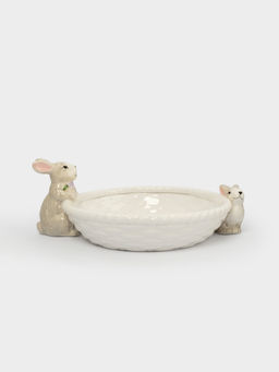 Ваза для фруктов, 26х6 см, керамика, молочно-серая, Кролики с корзинкой, Brown Rabbit