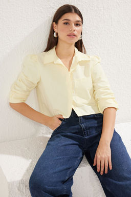Sar? Crop Regular Normal Kal?p Dokuma Gomlek TWOSS23GO00117
