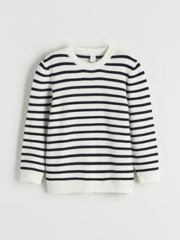 Bisiklet Yaka ?izgili Erkek ?ocuk Triko Kazak