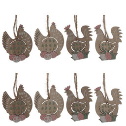 Набор из 8-ми изделий декоративных подвесных "Курица/Петух" (4,5*0,5*6), L12,5 W12,5 H1,5 см