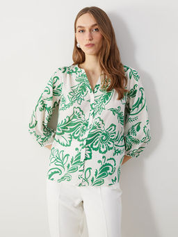 Ka??k Yaka ?i?ekli Kad?n Bluz