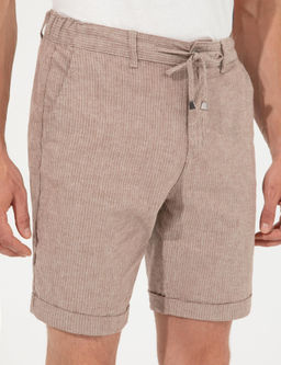 Kahverengi Regular Fit Keten Kar___ml_ Bermuda _ort - Pierre cardin фото 5