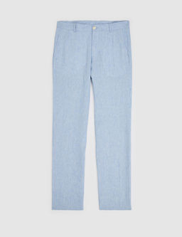 A__k Mavi Slim Fit Beli Lastikli %100 Keten Pantolon