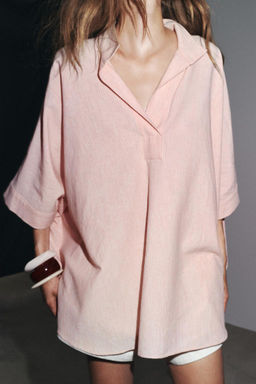 ZW COLLECTION STRIPED OVERSIZE CAPE SHIRT - Zara фото 4