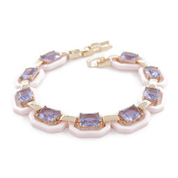 Браслет Октагон из розовой керамики с Александритом покрытие под золото, длина 18см