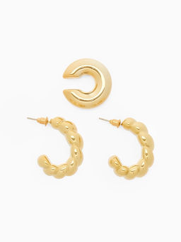 Серьги и каффы QF Плетённый бублик, набор, цвет золото