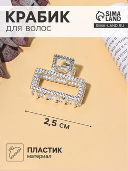 Цена за 6 шт. Крабик для волос «Эмма», прямоугольник, 2.5×2 см, серебро