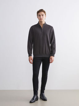 Dik Yaka Uzun Kollu Erkek Kal?n Sweatshirt