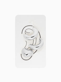 Набор серег и кафф QF Бублик, 3 шт. сердце, цвет серебро  фото 3