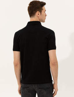 Siyah Polo Yaka Slim Fit Basic Merserize T-shirt
