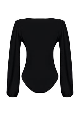 TRENDYOLMILLA Siyah Balon Kol V Yaka Fitted/Vucuda Oturan Esnek C?tc?tl? Orme Body TWOSS23BD00030 фото 24
