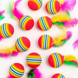 Цена за 50 шт. Шарик с перьями для кошек, 3,4 см, фасовка по 50 шт, микс цветов - Пижон фото 5