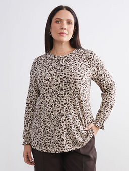 B?y?k Beden Bisiklet Yaka Desenli Bluz