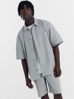 Рубашка мужская серая с коротким рукавом двухцветный серый 111887