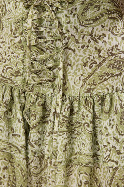 Haki Etnik Desenli Korse Detayl? F?rf?rl? Baglamal? Mini Boy Dokuma Etek TWOSS25ET00031