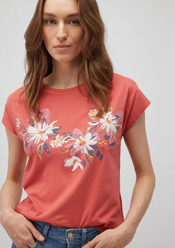 Bask?l? Pembe Tisort