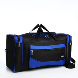 Сумка дорожная, 3 отдела на молниях, наружный карман, длинный ремень, цвет чёрный/синий