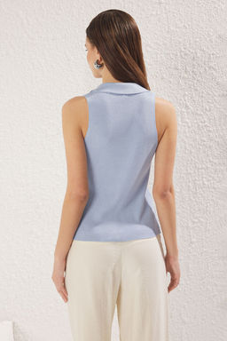 Trendyolmilla Mavi Premium Iplik/Ozel Iplik Polo Yaka Ince Bluz TWOSS25BZ00317  фото 5