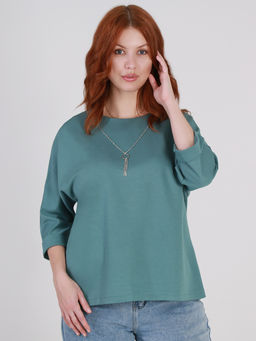 Блузка с украшением базовая трикотажная бирюзовая