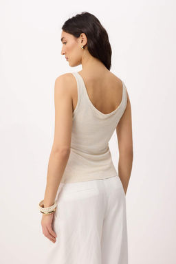 Bej Melanj Fitted/Vucuda Oturan Havuz Yaka Kolsuz Pamuk Ribana Orme Atlet TWOSS26AL00041 - Trendyolmilla фото 4