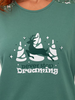 Пижама женская кулирка с брюками "ЗИМНИЙ ЛЕС" ЗЕЛЕНЬ