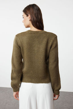 TRENDYOLMILLA Antrasit Yumusak Dokulu Mucevher Dugmeli Ceket Gorunumlu Triko H?rka TWOAW21HI0034  фото 5