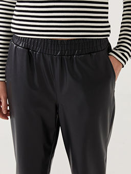 Beli Lastikli Havu? Kesim Deri G?r?n?ml? Kad?n Pantolon