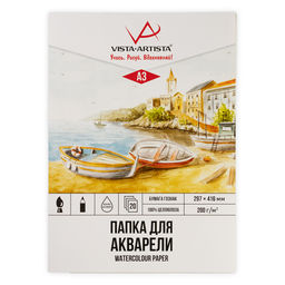VISTA-ARTISTA PWG-A320 Папка с бумагой для акварели 100% целлюлоза 200 г/м2 A3 42 х 30 см папка 20 л. Лодочки гознак тисненая