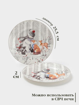 Набор тарелок новогодних Снежные забавы, 2 шт., d=25.5 см, керамика, подарочная упаковка, белый - Simaland фото 2