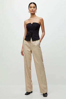 Siyah Slim Fit Straplez Crop Dokuma Yelek TWOAW24YE00034