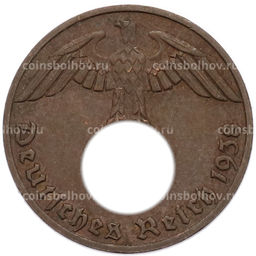Монета 1 рейхспфенниг 1938 года E Германия
