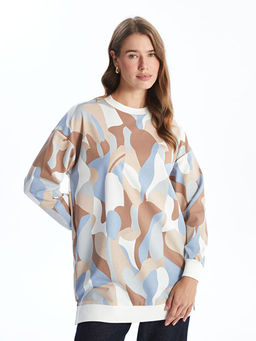 Bisiklet Yaka Desenli Kad?n Sweatshirt Tunik